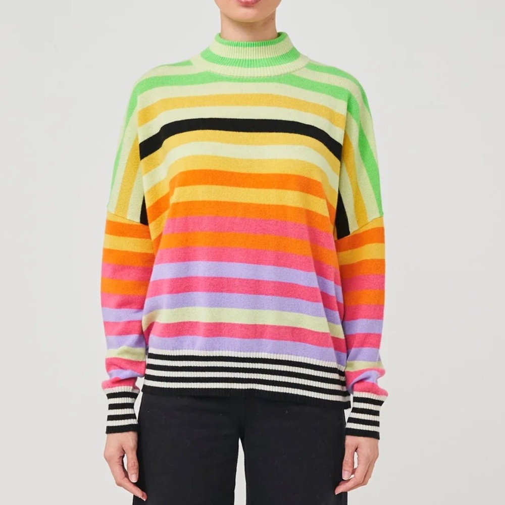 Brodie cashmere Pop Stripe Funnel Neck Jumper 100% cashmere